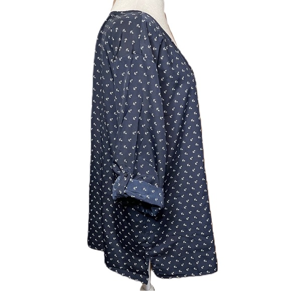 Old Navy Women’s Blue Nautical Semi Sheer Roll Tab Sleeve Blouse Top Shirt Large - Picture 3 of 12